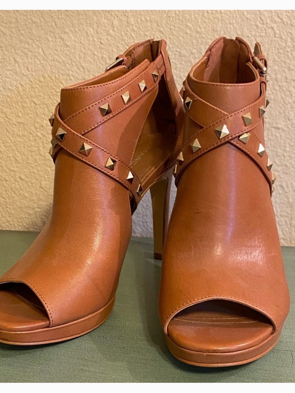 Marc Fisher Cognac Studded Open-Toe Ankle Booties